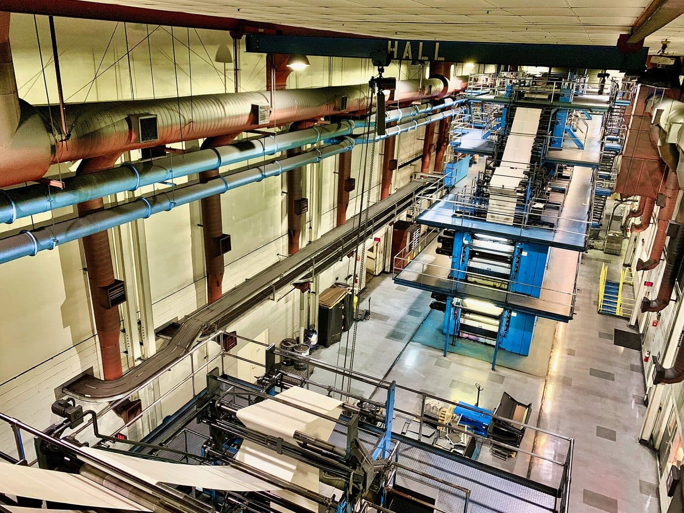 Newspaper printing press hall